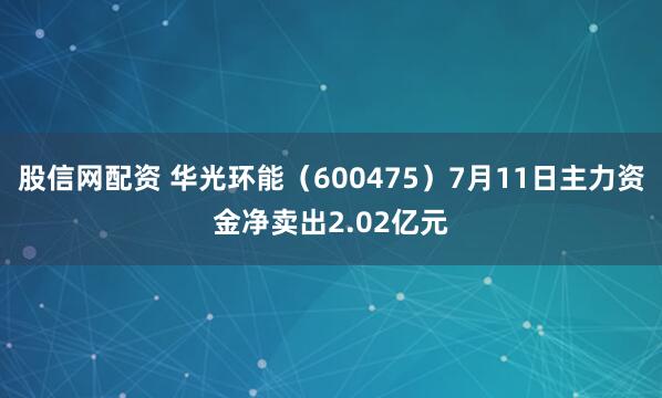 股信网配资 华光环能（600475）7月11日主力资金净卖出2.02亿元